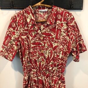 Vintage 50s MCM Toni Todd Abstract Tiki Style Dress with Pockets